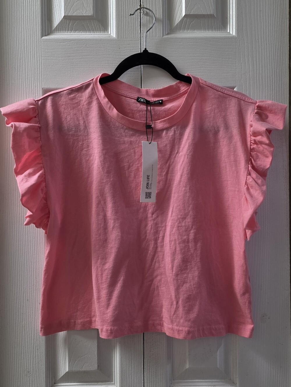 ZARA Bubblegum Pink Ruffle Sleeve Tee S